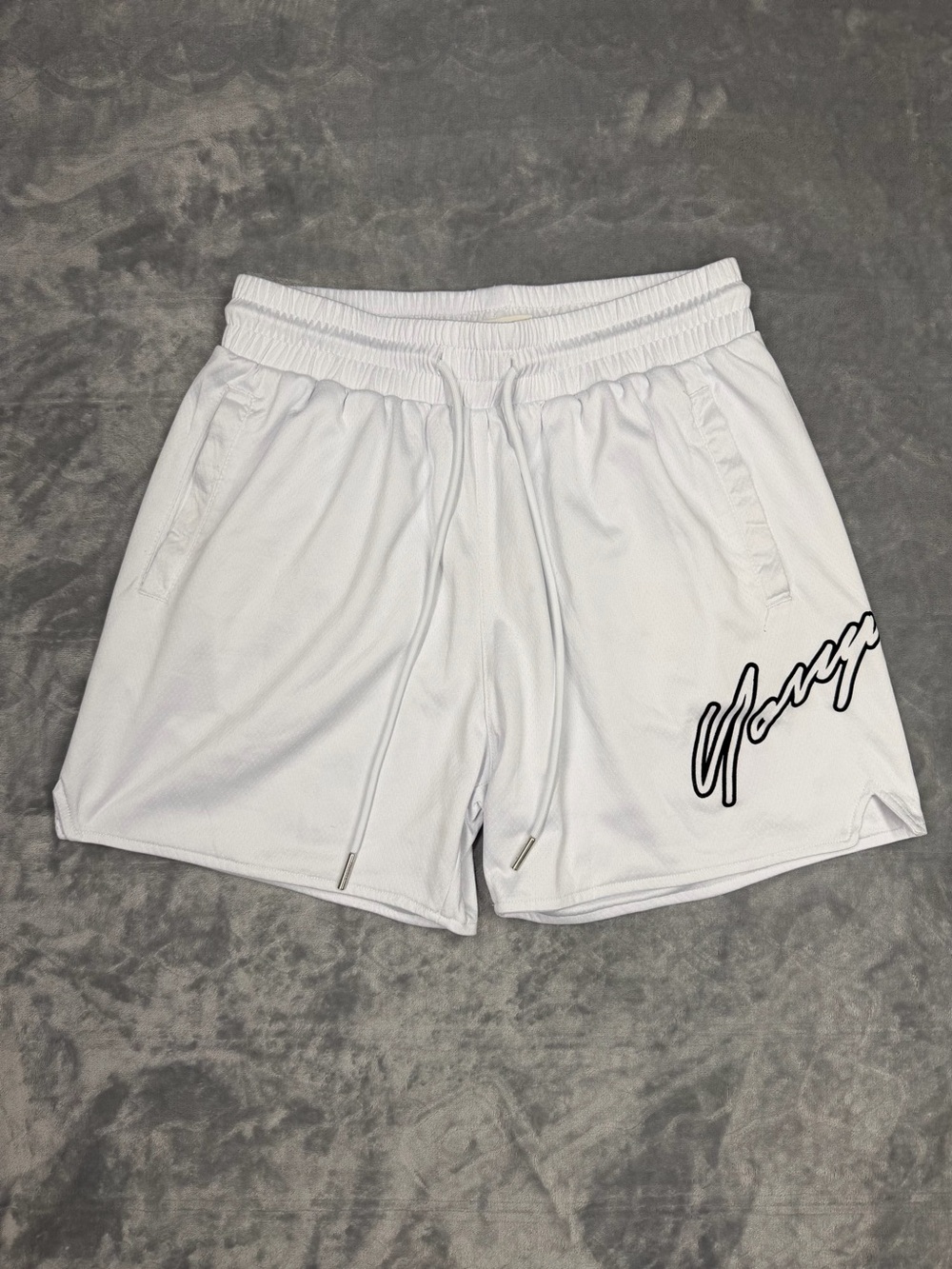 YoungLA White Mesh Double Lined Athletic Shorts Drawstring waistband